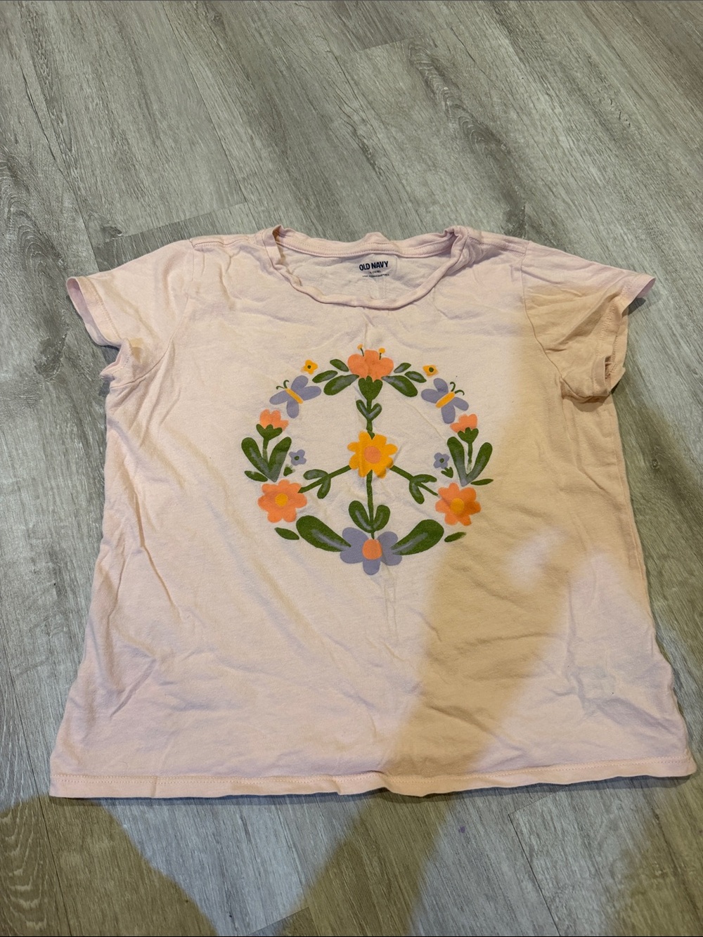 Old Navy Light Pink Short-Sleeve Tee with Floral Peace Graphic